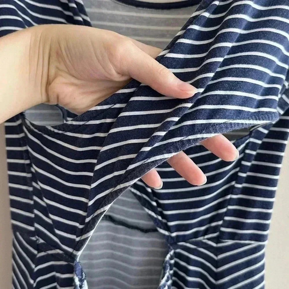 American Eagle Outfitters Blue and White Fit & Flare Dress w/ Crossed Open Back - Picture 13 of 16